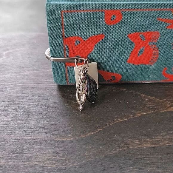 Vtg MOP & abalone silver tone metal charm bookmark - Picture 8 of 11